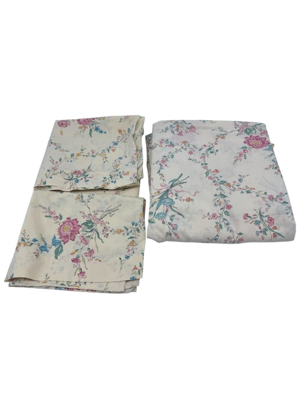 Vintage Lady Pepperell No Iron Percale Floral Bedding Set Flat Sheet Pillowcases